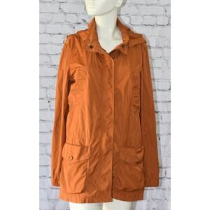 J. Crew Jacket Women's Hooded Pockets Full Zip Snap Lightweight Rain Jacket Coat